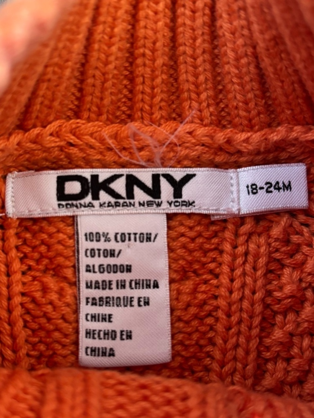 DKNY Cable-Knit Baby Sweater 18-24 Mos Orange Mock Neck Pullover Chunky Preppy - Picture 3 of 10